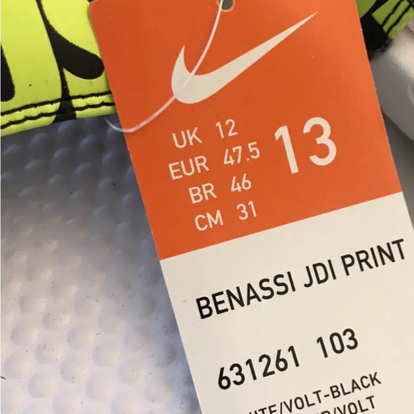 Nike Benassi JDI Print Just Do It Men’s Slides Slippers White Volt- Black 13 - Picture 10 of 12